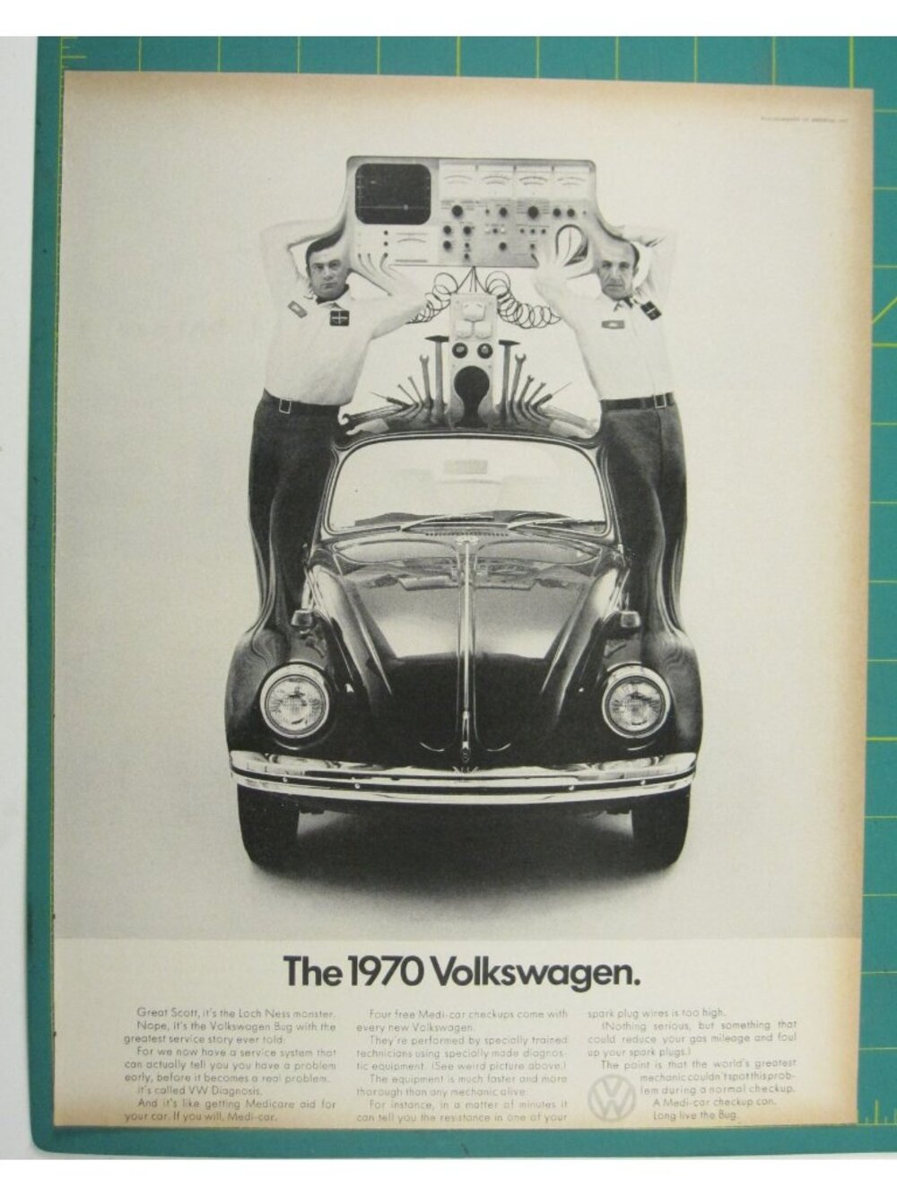 Print Ad 1969 Volkswagen Beetle Classic VW Diagnosis Service Tech Vintage Auto